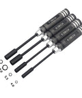 Four Piece Hex Nut Key Socket Driver Set For RC Gear 4.0, 5.5, 7.0 And 8.0 Millimeter Sockets Aluminum Sleeve Wrench Set
