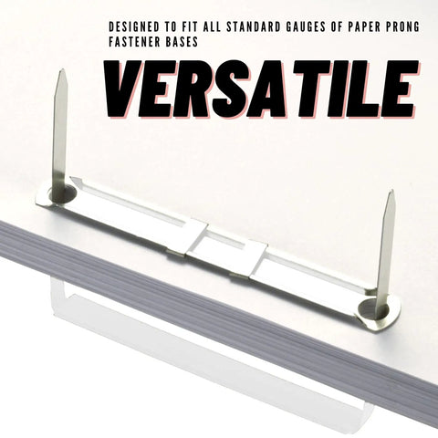 Heavy Duty Tempered Steel Prong Paper Fastener Bases 100 Pack Fits Standard Two Hole Punches securely attaching multiple sheets.