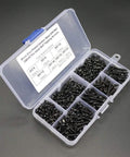 Heavy Duty M3/3mm Pan Head Self Tapping Screws Assortment Kit 500 Pack Zinc Plated Carbon Steel Drill Fasteners in clear storage box.