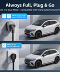 Tesla Compatible Level 2 EV Charger With 40A Adjustable Current 240V Plugged into Car