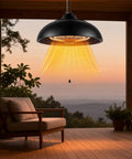 Ceiling Mounted 1500W Patio Heater For Outdoor Spaces, 3S Instant Heat, Three Power Modes 600W, 900W And 1500W at sunset on patio