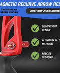 Close-up of Pro Grade Magnetic Recurve Bow Arrow Rest And Plunger Set, showing red aluminum arrow rest and adjustment knob.