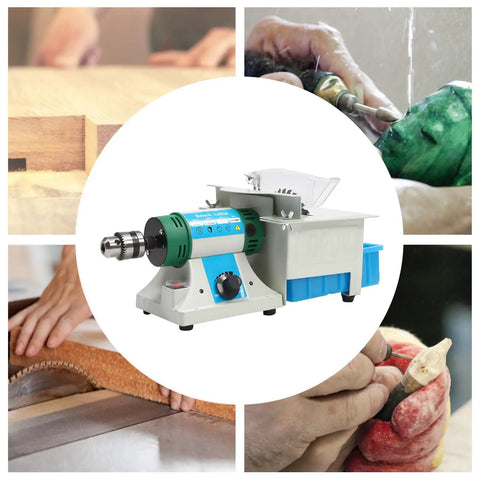 Do It All Five In One Jewelry Polisher 750W Bench Grinder with saw blade, hands polishing gem, buffing wood, carving jade