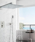 Tub Shower Faucet Set With Matte Black Finish High Pressure Rain Shower Head And Brass Tub Spout 304 Stainless Steel
