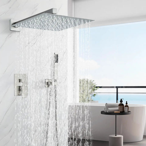 Tub Shower Faucet Set With Matte Black Finish High Pressure Rain Shower Head And Brass Tub Spout 304 Stainless Steel