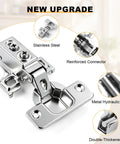 Four Pack Soft Close Cabinet Hinges, No Squeak, 1/2 Inch Overlay, Stainless steel concealed cup hinges with 105 degree opening.