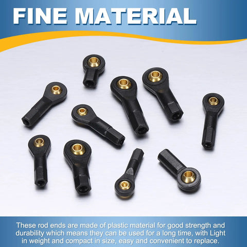 11 Pack M3x20mm RC Plastic Rod End Balls Black for Link Ball Joint Connectors, Durable Tied Rod End Hardware for RC Cars, Trucks, Drones, Planes, and Other Hobby Projects, black plastic rod ends with brass inserts