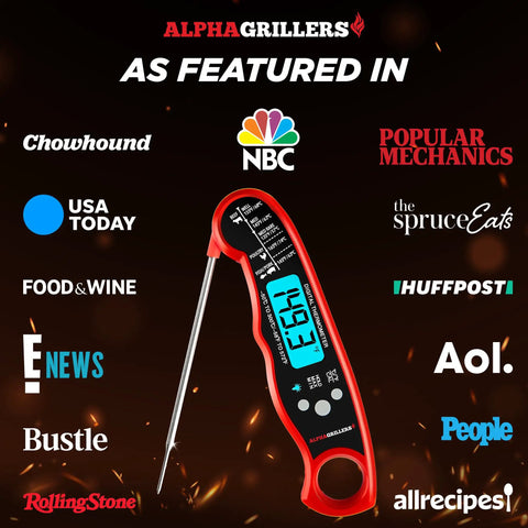 Digital Meat Thermometer Instant Read For Cooking And Grilling With Ultra Fast One To Two Second Read Pre Calibrated Probe featured in media outlets.