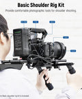 Person using On The Go Shoulder Rig Kit With 16 Inch 15mm Rod System Pro Level Camera Stabilizer For DSLR Filmmaking