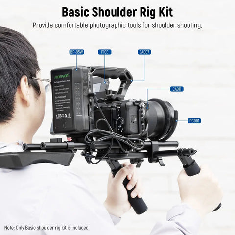 Person using On The Go Shoulder Rig Kit With 16 Inch 15mm Rod System Pro Level Camera Stabilizer For DSLR Filmmaking