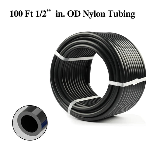 Industrial Air Line Kit With Fourteen Piece Push To Connect System One Hundred Foot Nylon Tubing With One Half Inch Outer Diameter Brass Quick Connect Couplers And Plugs For Pro Grade Workshop Air Piping
