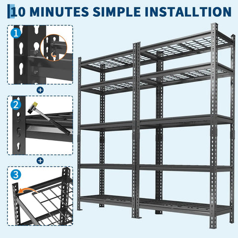 Beefy 5 Tier Metal Garage Storage Shelving Unit, 36 Inch Wide, Adjustable Shelves, Heavy Duty Steel, Up To 2200 Lbs Total Capacity, Ideal Tool Organizer For Home Garage, Workshop, And Storage with 10-minute installation steps