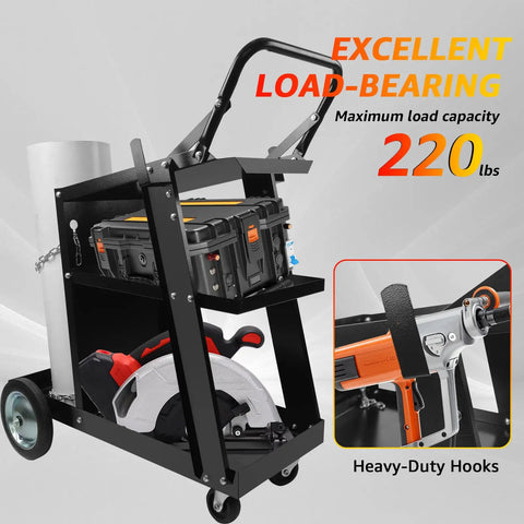 Heavy Duty Welding Cart For MIG TIG Welders And Plasma Cutters With 3 Tilt Table Layers, 360 Degree Rolling Welding Trolley