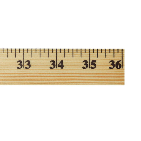 Close-up of Go To 36 Inch Wood Yardstick With Dual Sided Scales And Clear Lacquer Finish showing 33 to 36 inch markings.