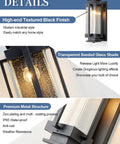 Dusk To Dawn Outdoor Wall Lanterns Large Exterior Porch Lights With Seeded Glass IP65 Waterproof Sconces Black Matte Finish