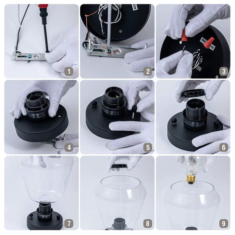 Step-by-step assembly of Industrial Black Semi Flush Mount Ceiling Light With Clear Glass Shade For Hallways Kitchens Dining Rooms And Entryways Dimmable With A Compatible Dimmer Switch And Easy Bulb Replacement For A Cool Industrial Vibe