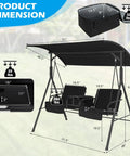 Two Person Porch Swing With Canopy Outdoor Swing With Pivot Storage Table Cooler Bag Two Cup Holders Removable Cushions dimensions