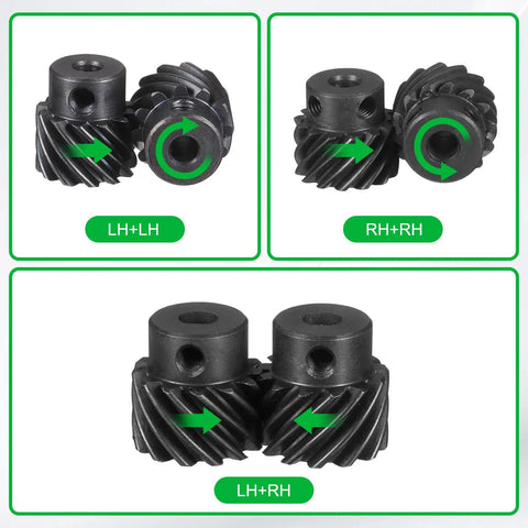 Two Piece Heavy Duty Helical Gear Set Mod 1 12T 5mm Bore 45 Degree Left And Right Hand Spiral Gears With M4 M5 Screws