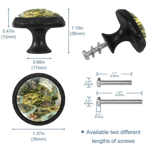 Four Pack Black Map Block Cabinet Pulls For Cabinets, Drawers, Cupboards And Wardrobes with dimensions and screws