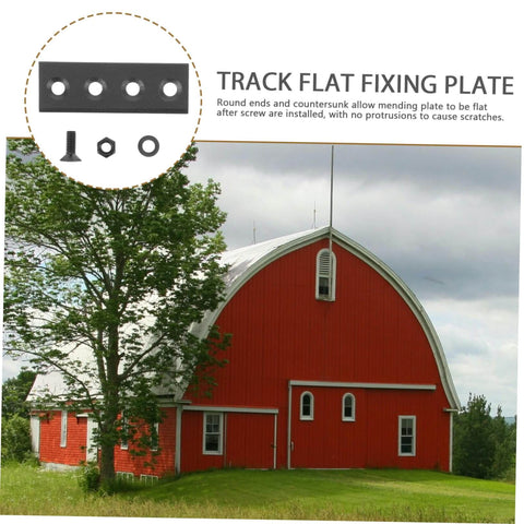 Heavy Duty Metal Sliding Barn Door Track Connector Flat Mending Plate Set for cabinet barn door hardware, red barn background