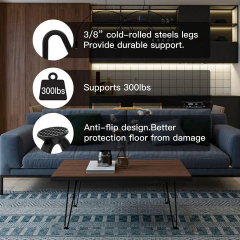 Living room with 10 Inch Black Hairpin Furniture Legs 4 Pieces Heavy Duty Metal Table Desk Legs with Sofa and Coffee Table