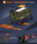 High Capacity 220L Collapsible Wagon Cart With 38 Inch Long Foldable Design Heavy Duty All Terrain Wheels in Green