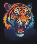 Vibrant tiger illustration printed using DTF Transfer Film Roll Hot Peel 24x328ft Clear PET Heat Transfer Paper on black textile