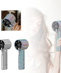 Diamond Studded Portable Handheld Turbo Fan With Glitter Rhinestones, Ultra Quiet USB Desk Fan, High Speed Cooling, Boss Babe Bling Accessory For Women, Office Or Travel, Silver