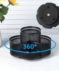 360 Degree Desk Pen Holder With Seven Compartments Floral Design Black Finish Rotating Cup Organizer For Office Desk