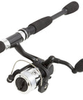 Close-up of the Portable 65 Inch Fiberglass Spinning Rod And Size 20 Reel Combo Two Piece Medium Action Bass Fishing Pole black handle