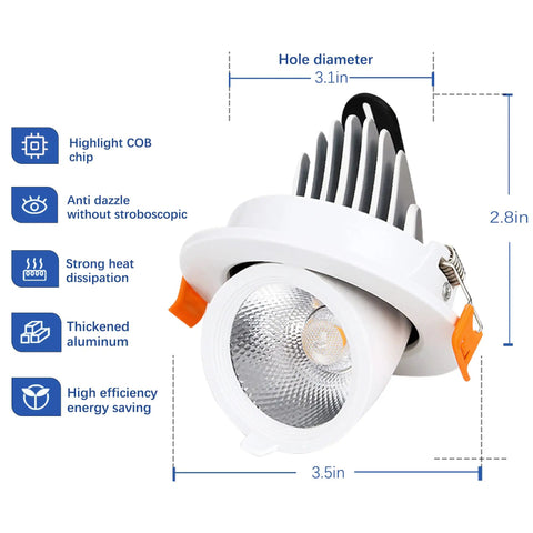 LED Recessed Ceiling Lights Kit, 12 Pack, Easy Install Downlights With Junction Box, 360 Degree Rotatable COB Elephant Trunk