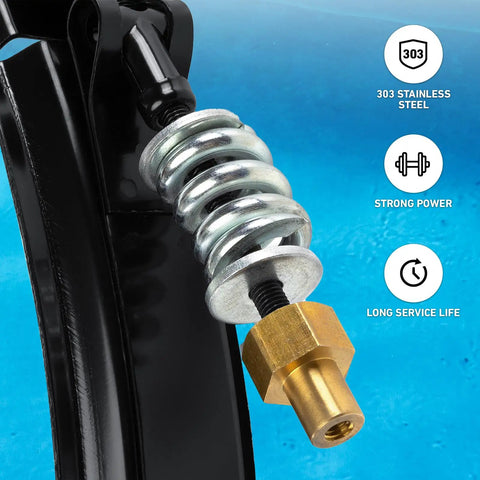 Close-up of 190003 Tension Control Clamp Kit Replacement showing stainless steel spring and brass component for pool filter pumps.