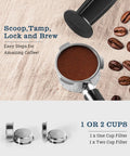 Portafilter with ground coffee, tamper, and filters for Espresso Machine 20 Bar Compact Coffee Maker With Powerful Steam Wand.