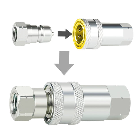 ANCIMOON 1/4'' Ag ISO 5675 poppet hydraulic quick-connect coupler with dust caps, silver metal