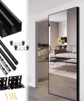 Trackless Invisible Sliding Door Kit For Interiors, 36 To 60 Inch Black Hardware, installed in modern living room