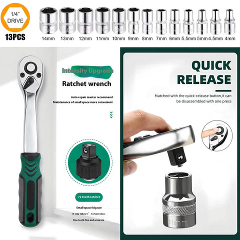Go To 1/4 Inch Ratchet Socket Set 20 Piece With Extension Bar And Magnetic Pickup Tool, Chrome Vanadium Steel display