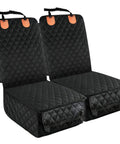 Black two-pack front seat cover with side flaps, nonslip and scratchproof, for cars, trucks, SUVs, and Jeeps, waterproof, easy clean.