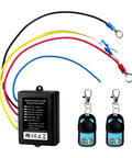 Vcyopn 12V 24V Wireless Winch Remote Control Kit showing receiver and two dual handset switches, ideal for heavy duty truck use.