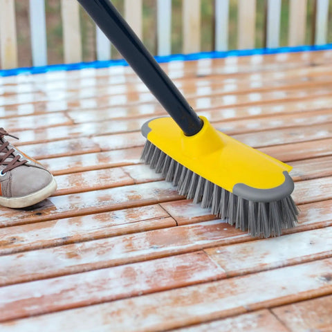Long Handle Deck Brush With 50 Inch Reach For Shower And Outdoor Cleaning, Scrubber Broom For Patio Boat Garage Carpet And Concrete