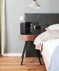 Biometric Fingerprint Safe Box 0.85 Cu Ft Heavy Duty Fireproof and Waterproof Cabinet beside bed on table