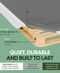 Queen Size Wood Box Spring Bed Base Built For Zero Hassle Setup Provides Dang Sturdy Mattress Foundation Support In A Space Saving Flat Pack Design With A Clean White Finish, showing solid wooden frame with stitch-bond fabric cover.