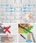Diagram showing installation of 30 Pack 3D Faux Brick Wall Panels White Printable Peel And Stick Waterproof Foam Self Adhesive