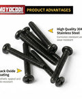 30 Pack M4 X 16mm Pan Head Machine Screws Black Oxide 304 Stainless Steel Fully Threaded Phillips Drive, showing multiple screws.