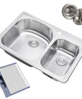 Built Tough 18 Gauge Stainless Steel Kitchen Sink With Double Basin, 70/30 Offset, 33 By 22 By 8 Inches, Top Mount Or Drop In