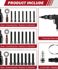 Pro Grade Heavy Duty Pneumatic Rivet Nut Gun Tool With 1 Quarter 5 Sixteenths 3 Eighths Self Locking Heads Embedded Muffler Vent