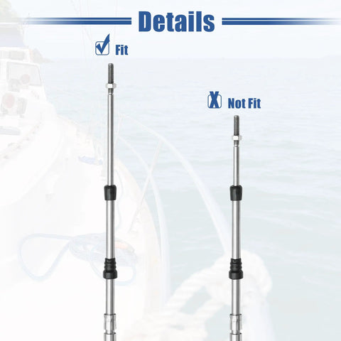 Comparison of two throttle cables showing fit and not fit for Beefy Six Feet Marine Throttle And Shift Remote Control Box Cable