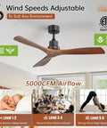 52 Inch Indoor Outdoor Ceiling Fan With Light Remote Control, modern gray finish, adjustable wind speeds, shown in living room.