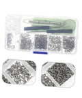 On The Go Eyeglass Repair Kit With Screws Nose Pads And Handy Multitools For Eyewear Watches And Jewelry Repair Keeps Your Specs Fixed Anywhere You Are, showing a clear box with assorted screws, tools, and nose pads.