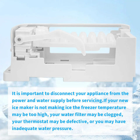 Ice Maker Assembly Replacement For Refrigerator OEM Fit With Wide Compatibility Replaces DA61-03213B And DA97-07603A, white plastic side view