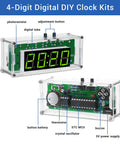4-Digit DIY Digital Clock Kit With Acrylic Shell showing internal components and adjustable brightness LED display